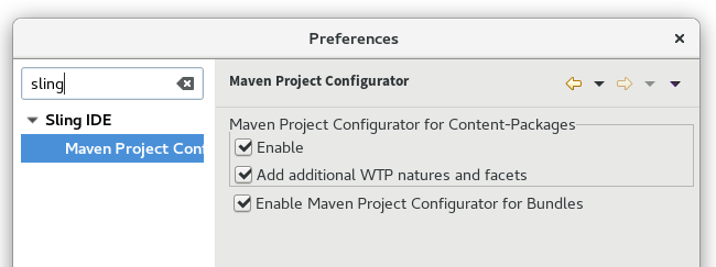 Maven Project Configurator preferences