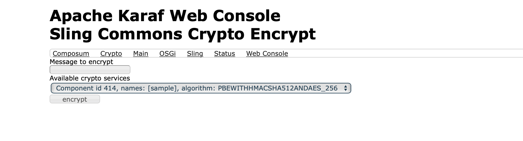 Sling Commons Crypto Encrypt Web Console Plugin