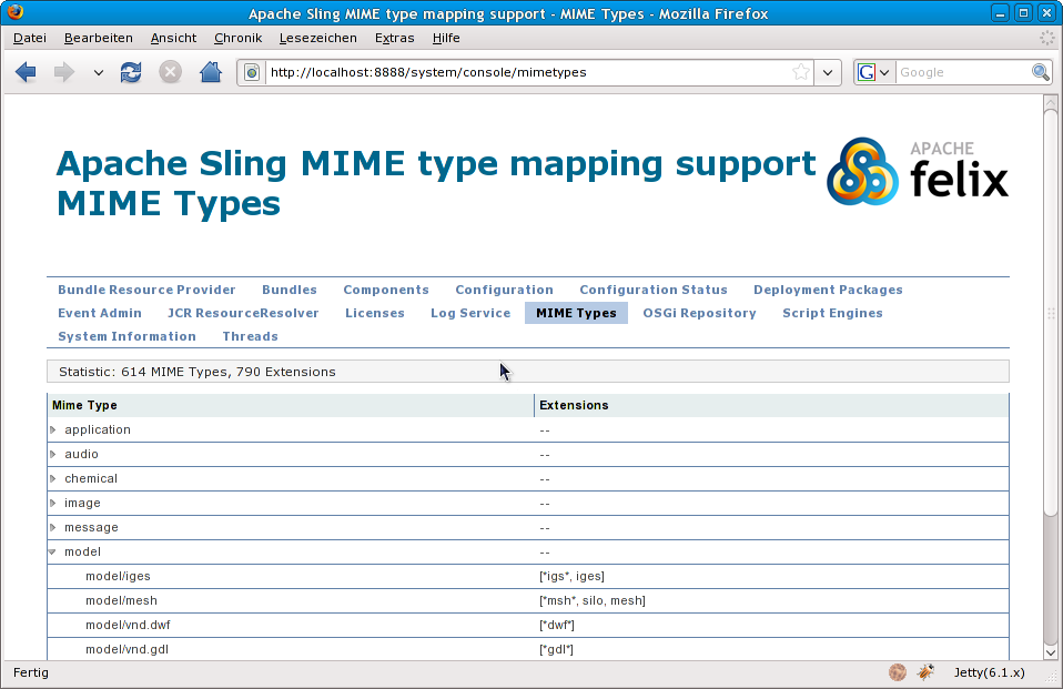 Mime Types Web Console Plugin