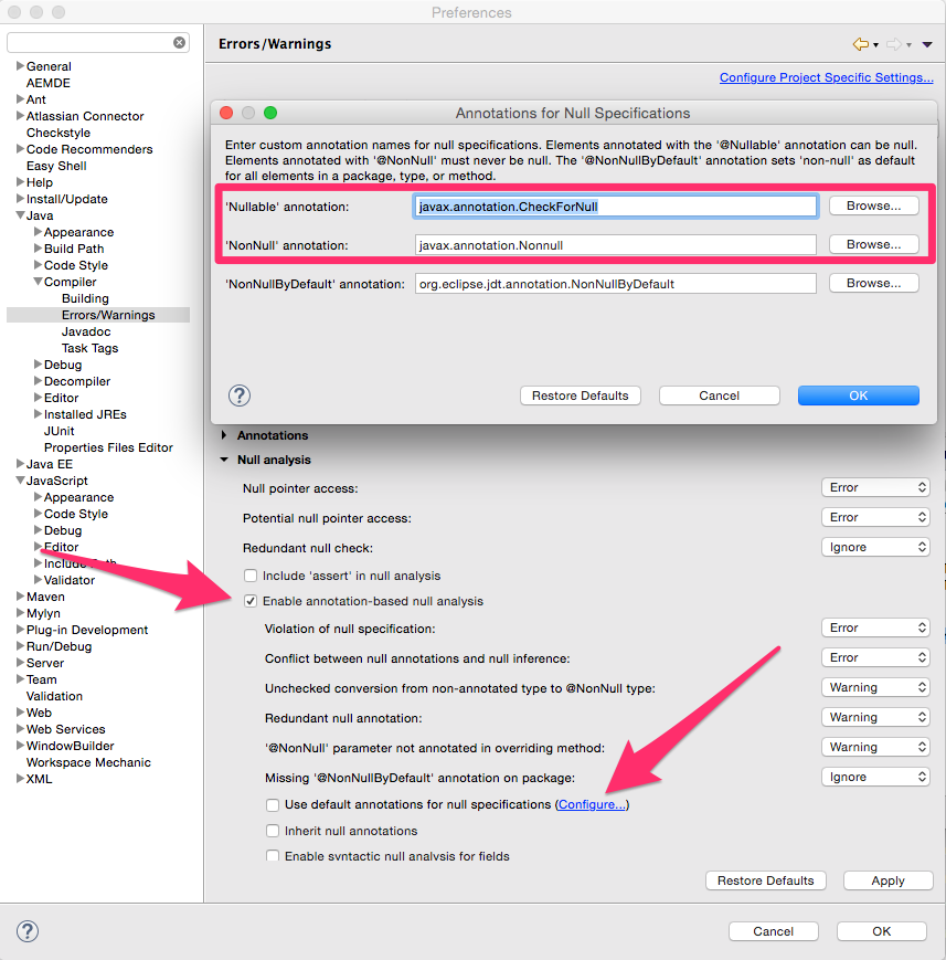 Eclipse Settings for Null analysis