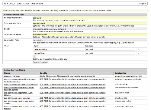 service users in web console